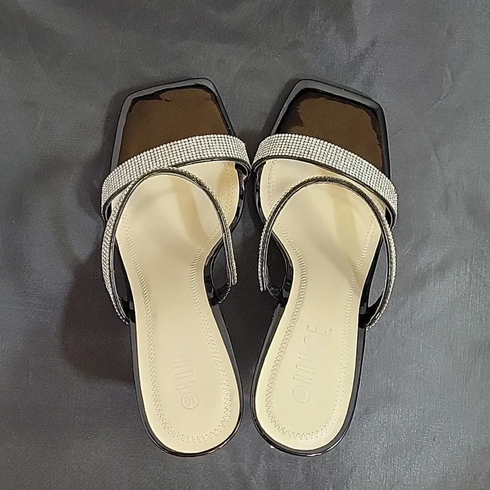 BRAND NEW ROUGE HELUIM RHINESTONES EMBELLISHMENTS SQUARE TOE MULE SANDAL